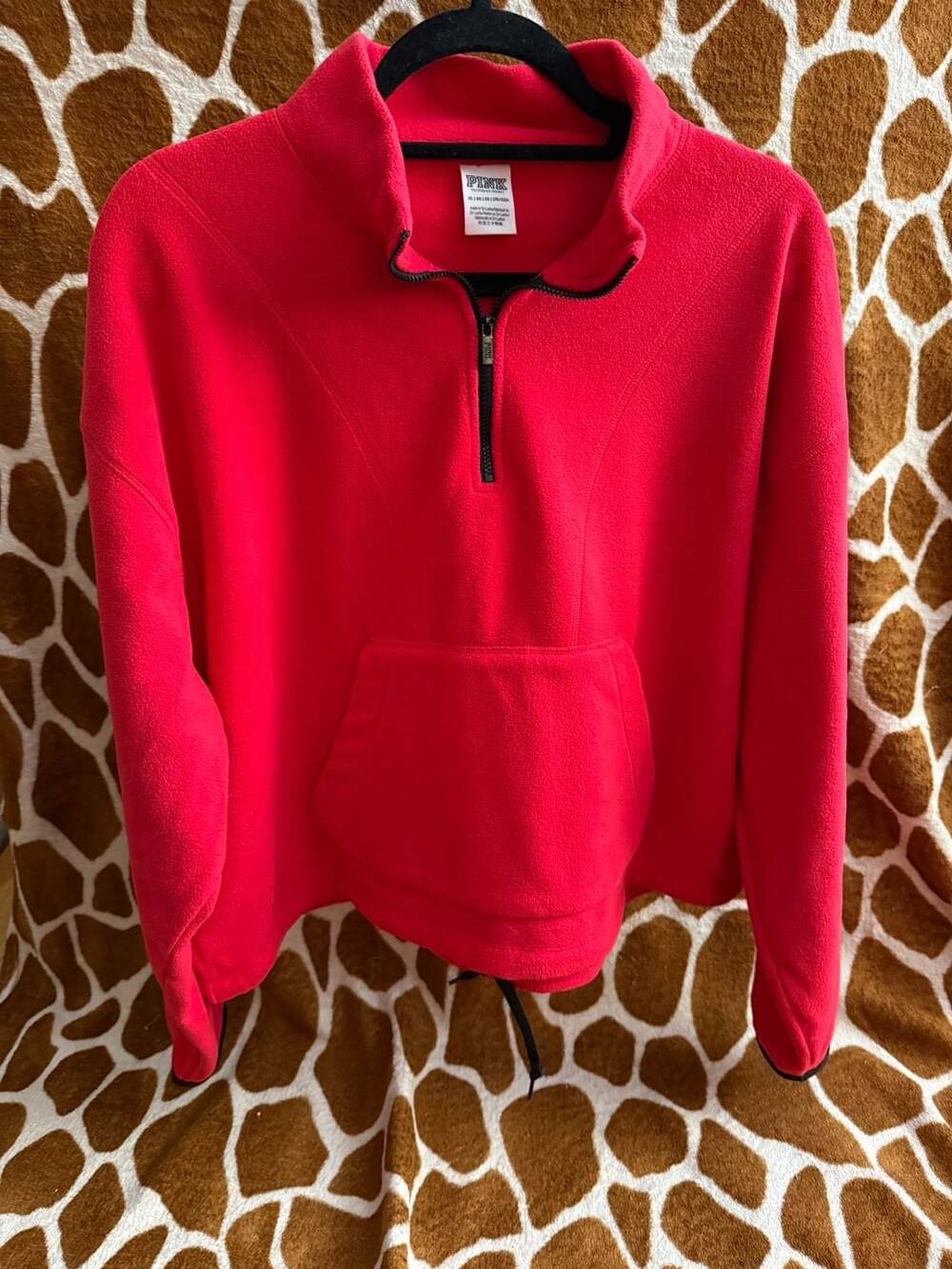 PINK Victoria's Secret Red Polar Fleece Quarter Zip Relaxed Crop Pullover
